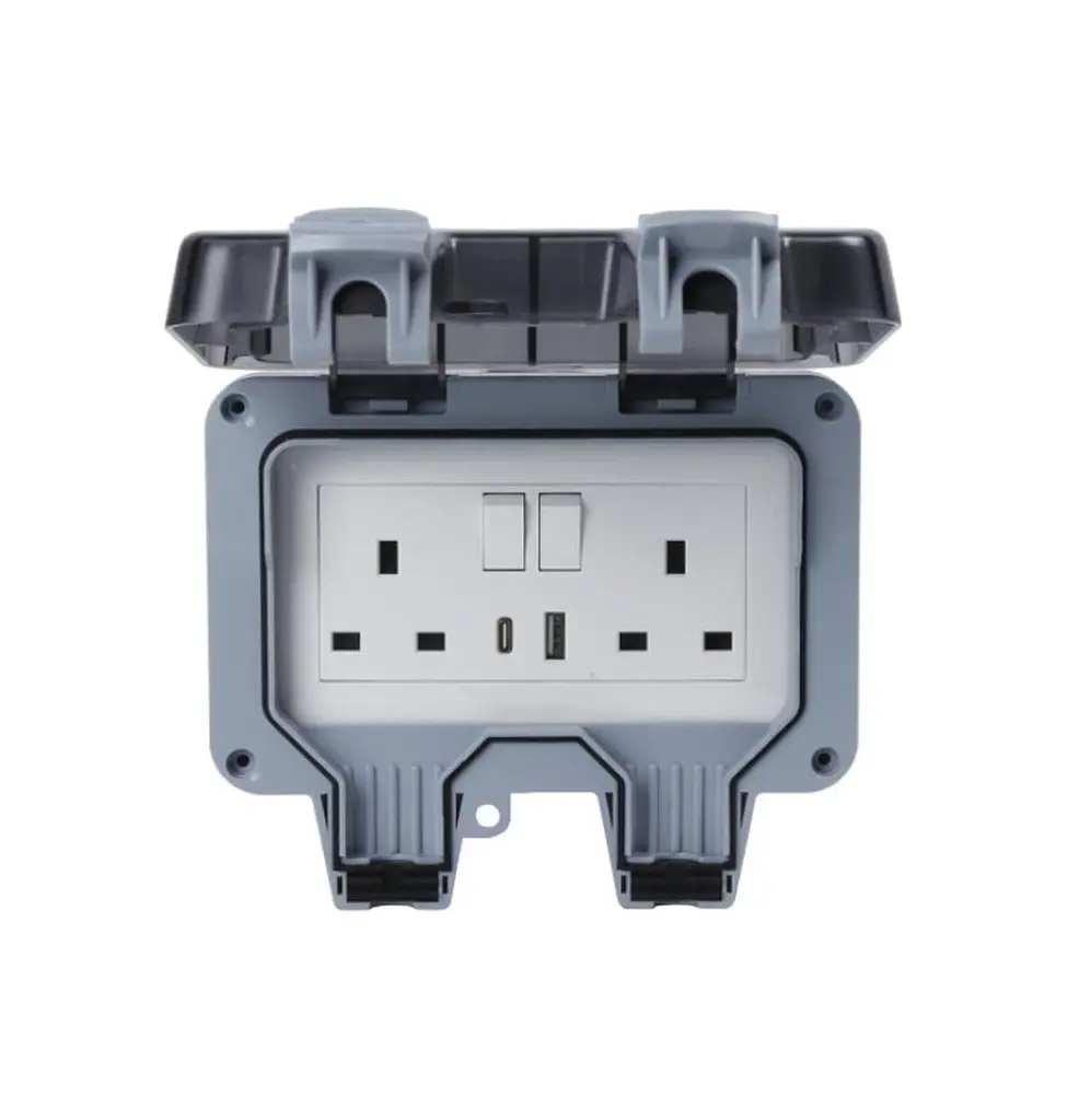 Вулична розетка Securlec 2-позиційна з USB A USB C IP66 пластик 3-контактний роз'єм - фото 3