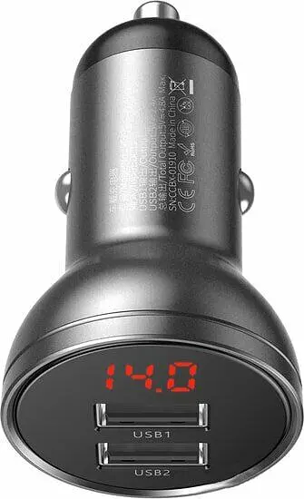 Автомобільний зарядний пристрій Baseus Digital Display Dual USB 4.8A 24W grey (CCBX-0G) - фото 5