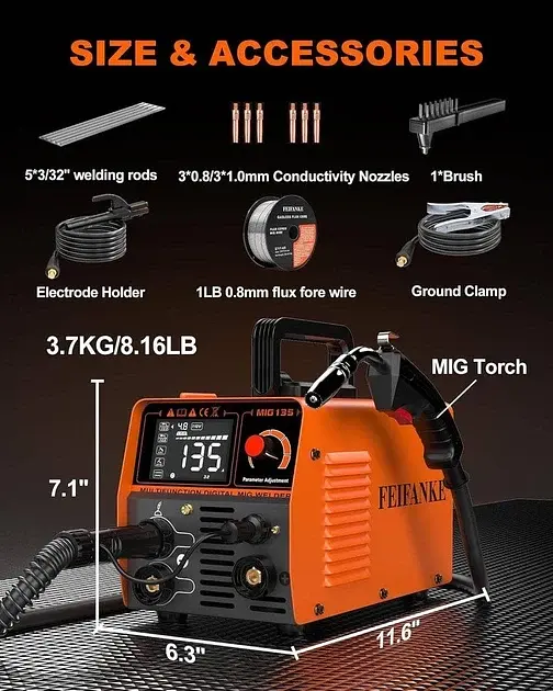 Апарат зварювальний Flujo 135A MIG/MMA/TIG 3-в-1, інверторний, IGBT, 110 В - фото 5