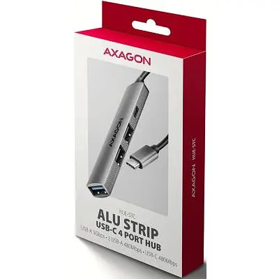 Концентратор Axagon USB-C to 1xUSB-A 5Gbps + 2xUSB-A 480Mbps + 1xUSB-C 480Mbps 0.12m aluminum (HUE-STC) - фото 2