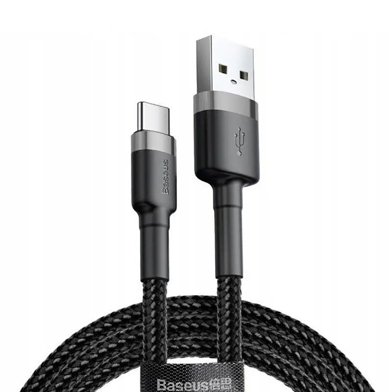 Дата кабель Baseus Cafule USB to Type-C Cable 2A (2m) (CATKLF-C) Чорний / Сірий
