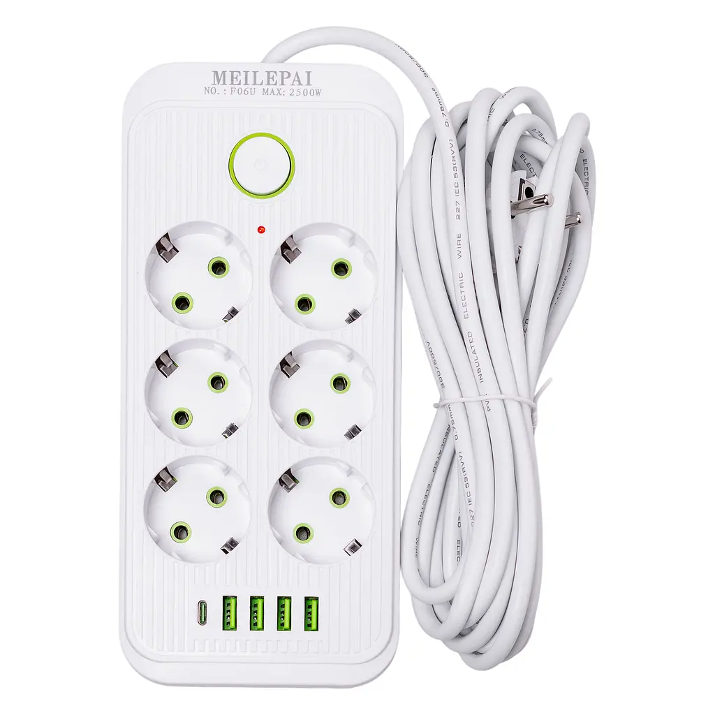 Мережевий фільтр-подовжувач SMART 6 розеток 5 USB 5 метрів, білий Yiwu HP-5-25 - фото 9