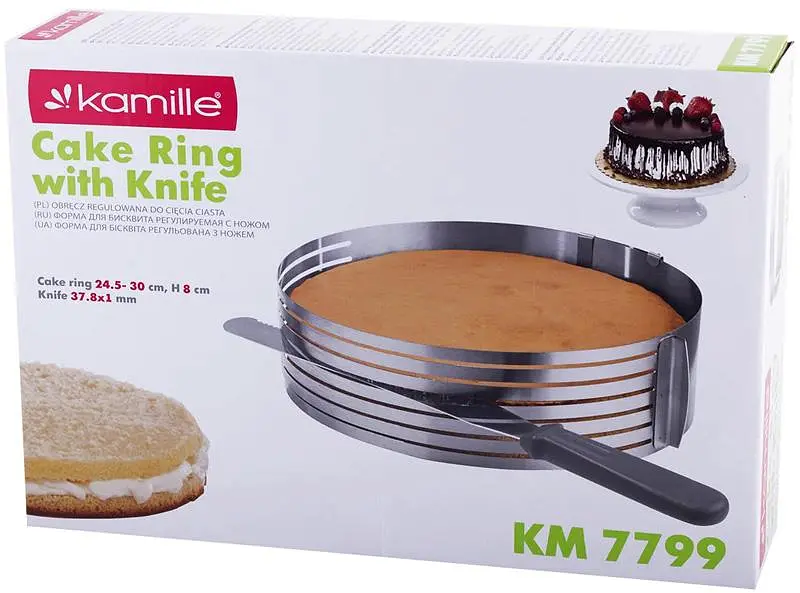 Форма для нарізки бісквіту регульована з ножем Kamille Ø24.5-33х8 см (37.8х3 см) kuh0007735 - фото 4