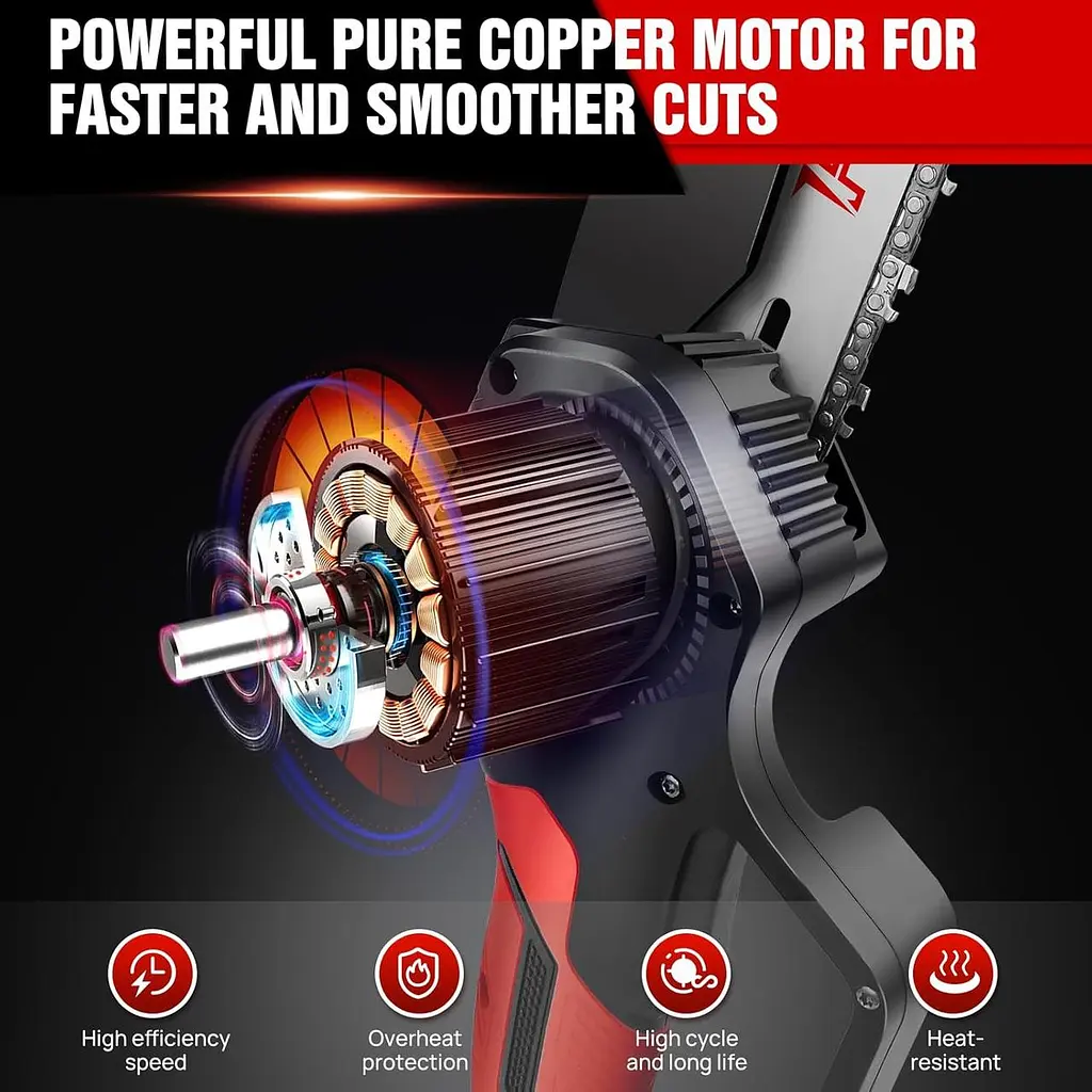 Бездротова бензопила Huini Mini Cordless 6 дюймів з великою літій-іонною батареєю, потужна електрична бензопила з 2 ланцюгами - фото 6