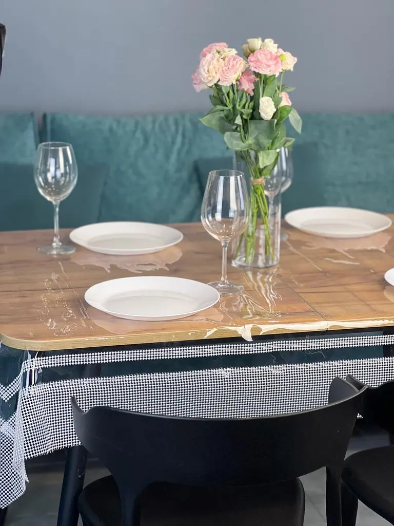 Скатертина силіконова з білою перлинною стрічкою подвійною 230х190 см - фото 6