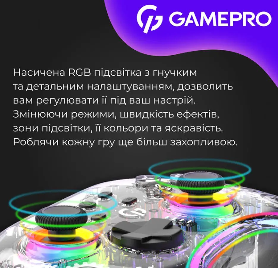 Геймпад джойстик GamePro GP-X13-T Xinput Bluetooth/2.4G/USB (Switch/PC/iOS/Android) Transparent - фото 15