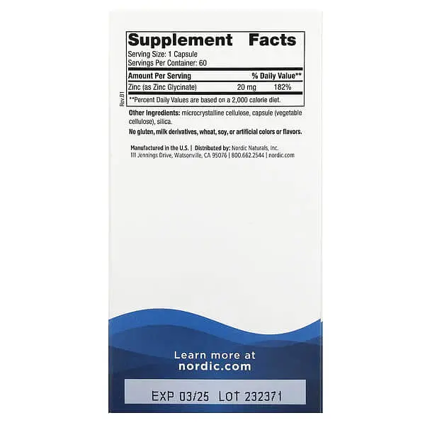 Цинк Zinc Glycinate 20 mg 60 капсул Nordic Naturals vit0004749 - фото 2