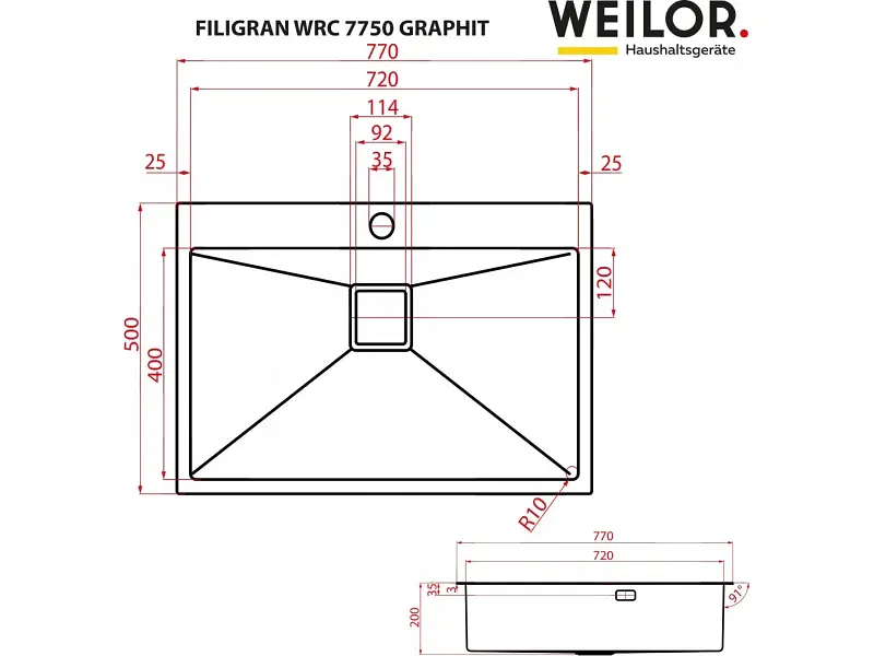 Кухонна мийка Weilor Filigran WRC 7750 Graphite - фото 4