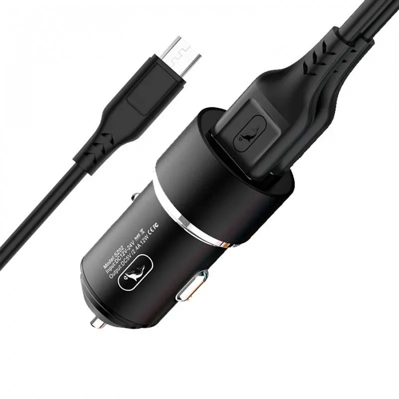 Автомобільний зарядний пристрій SkyDolphin SZ02V Aluminium (2USB, 2.4A) Чорний (AZP-000073) + кабель microUSB - фото 2