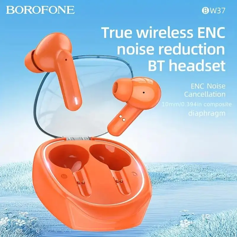 Наушники Borofone BW37 Amused true wireless ENC noise reduction BT headset Orange - фото 3