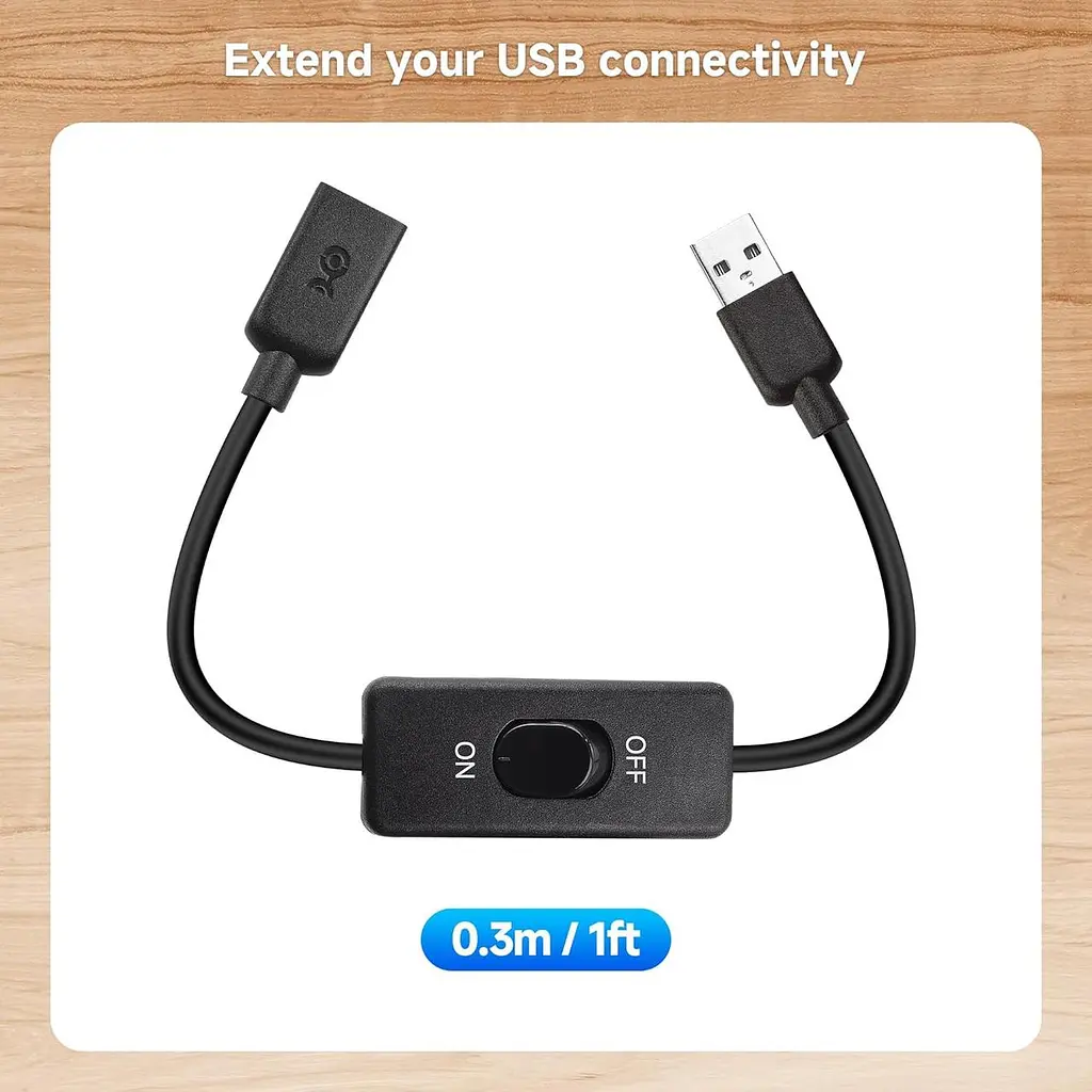 Кабель Matters 2 Pack USB On Off Switch – 1 фут, поддержка данных и питания, короткий удлинительный кабель USBA с ON Off, USB - фото 2