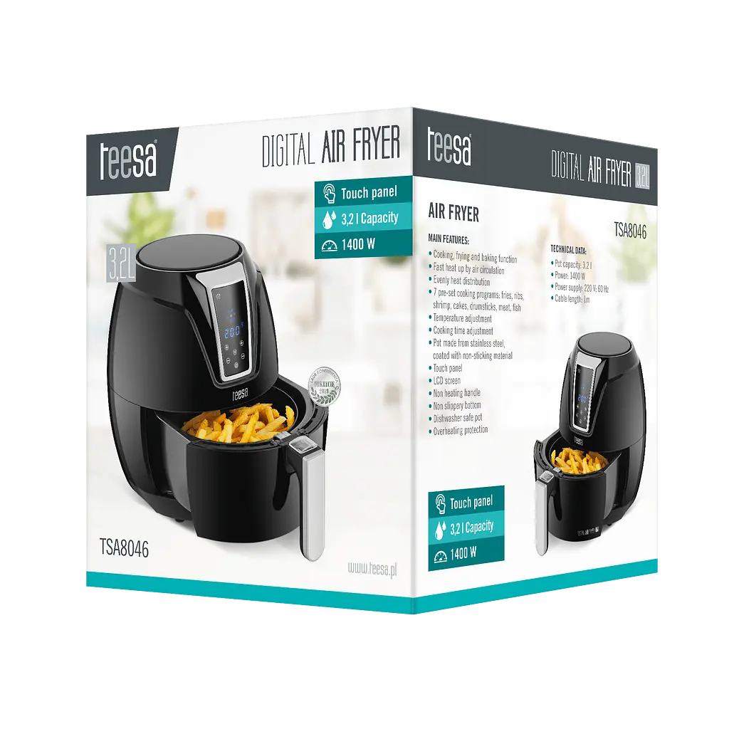 Аерогриль аерофритюрниця TEESA DIGITAL AIR FRYER 3,2L Black - фото 5