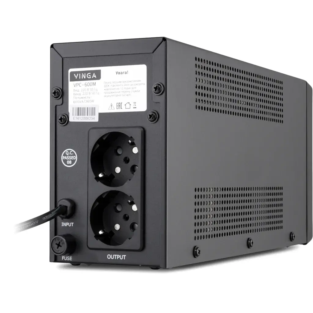 Пристрій безперебійного живлення Vinga LCD 600VA metal case (VPC-600M) - фото 3