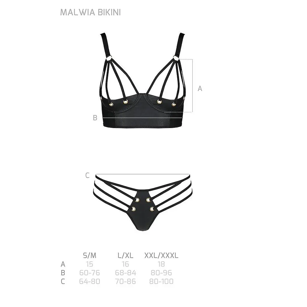 Комплект из эко-кожи с люверсами и ремешками Passion Malwia Bikini black L/XL - фото 5