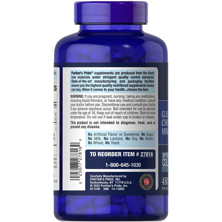 Препарат для суглобів і зв'язок Puritan's Pride Chondroitin Glucosamine MSM 3 Per Day Formula, 480 каплет - фото 3