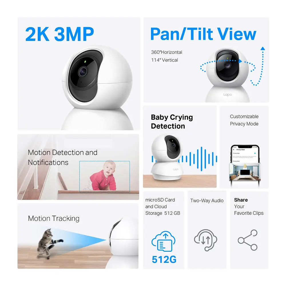 IP-камера Tapo C210P2 3MP N300 microSD motion detection TP-Link teh0015988 - фото 4