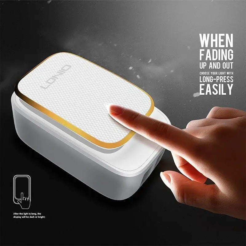 Блок Адаптер мережевий - нічник Ldnio Micro USB Cable Touch Light A2205 2 USB набір білий - фото 6