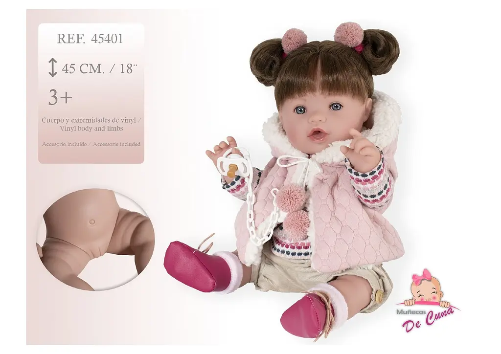Лялька Munecas De Cuna дівчинка з коричневим волоссям 45 см (B45401) - фото 2