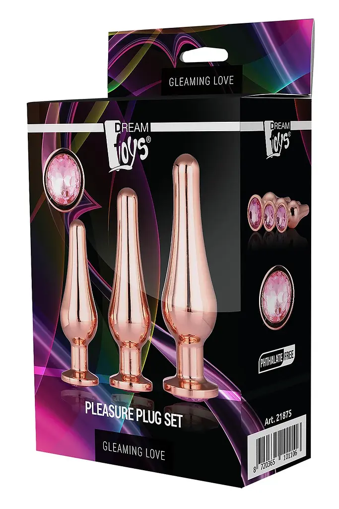 Анальна пробка Gleaming Love Pleasure Plug Set 3 шт. (рожевий) - фото 4
