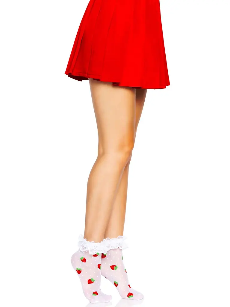 Шкарпетки жіночі з полуничним принтом Leg Avenue Strawberry ruffle top anklets One size, мереживні м - фото 6