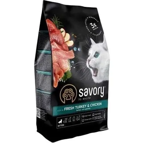 Сухий корм Savory для кошенят всіх порід зі свіжою індичкою та куркою 400 г