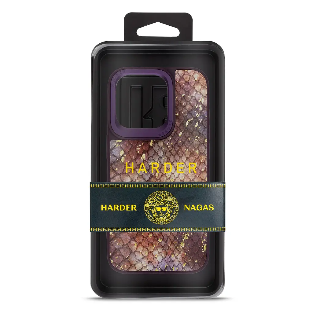 Кожаный чехол для Apple iPhone 14 Pro, Harder Nagas, фиолетовый, термополіуретан ТПУ + экокожа с имитацией шкуры Наги, панель, защита корпуса, противоударный, микрофибра, рамка вокру камеры, защита всего корпуса, (ARM76754) - фото 3