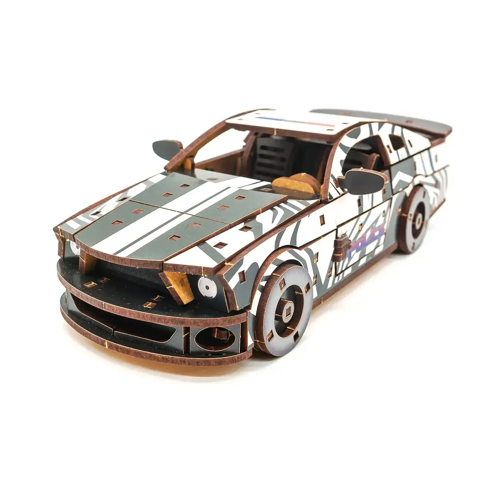Дерев'яний 3D конструктор Поліцейська машина Muscle Car GT (біла) - фото 5