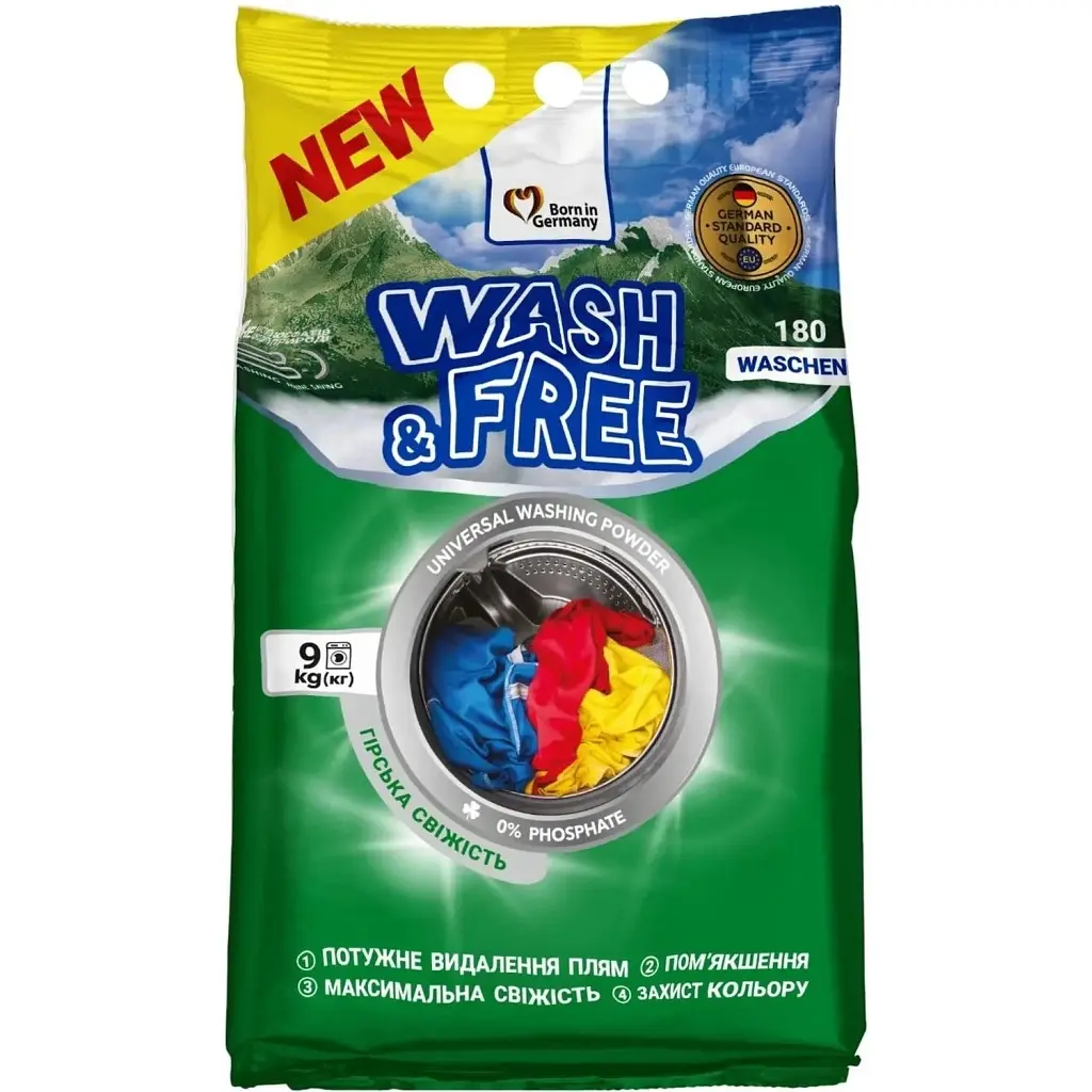 Пральний порошок Wash&Free Universal Гірська свіжість 9 кг (4823128004929)