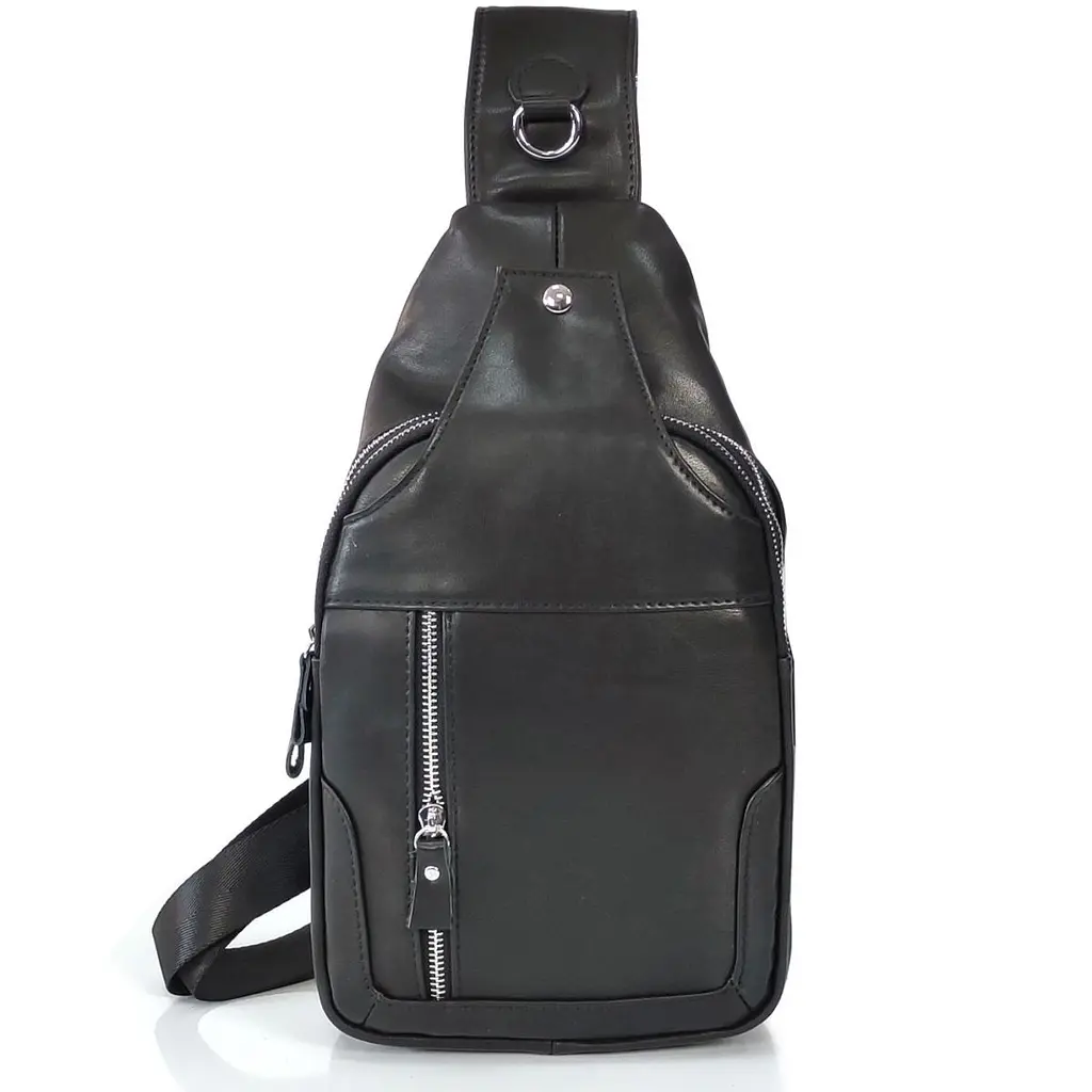 Чоловічий слінг Tiding Bag FL-N2-4004A із гладкої шкіри чорного кольору. - фото 6