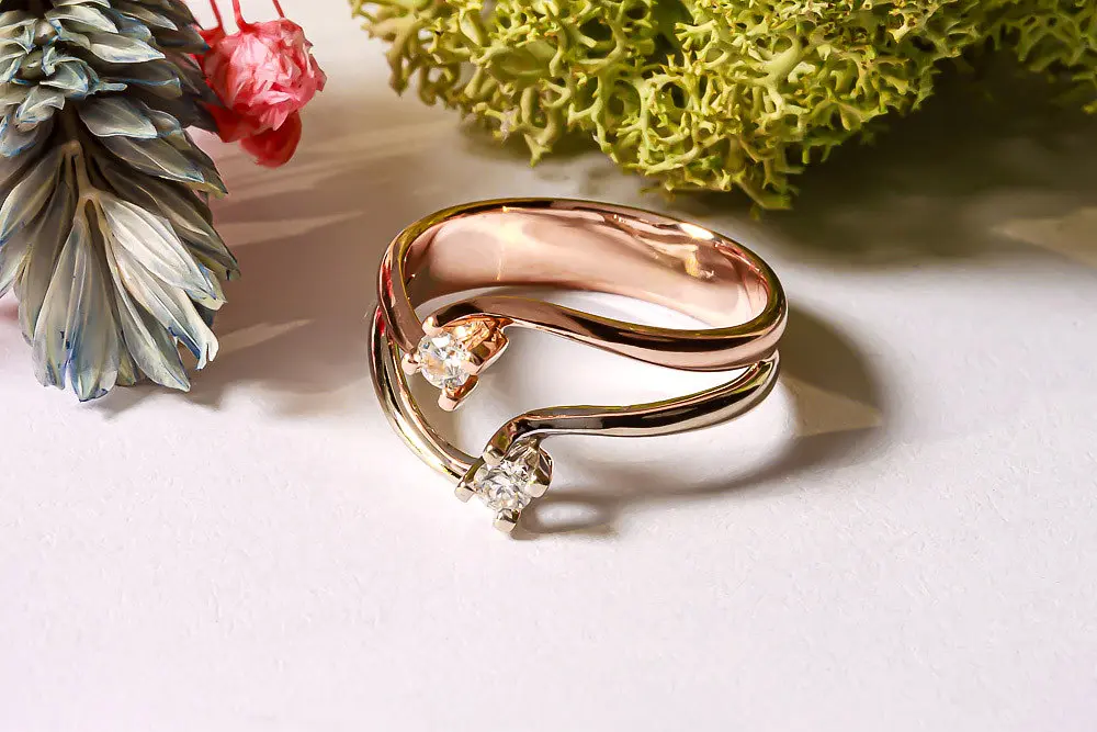 Каблучка з червоного і білого золота з фіанітами 18 K-0316 - фото 4