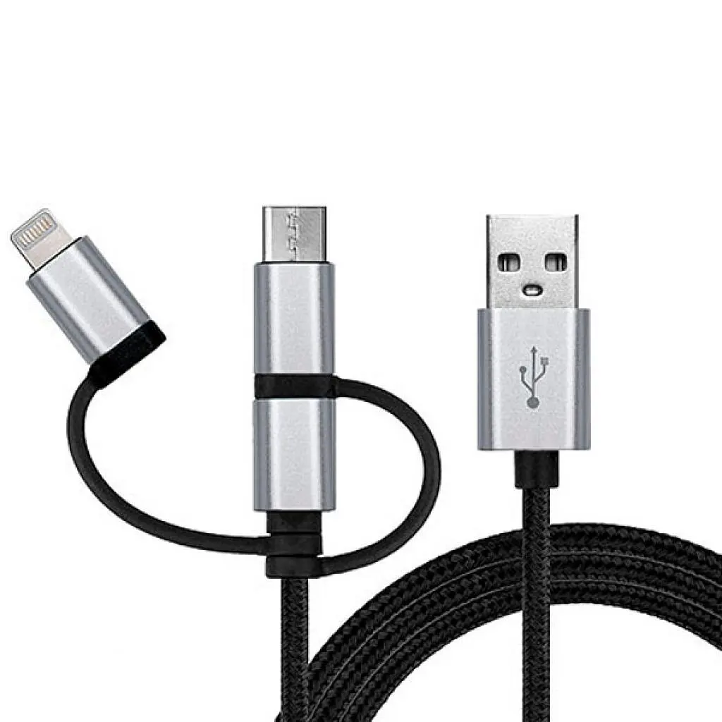 Дата кабель USB 2.0 AM to 3in1 1.0m Premium black REAL-EL (EL123500035) - фото 2