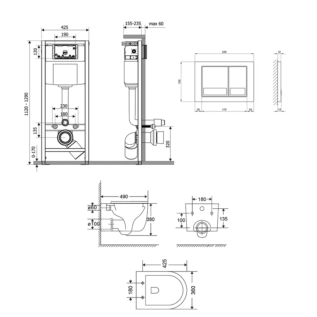 Подвесной унитаз Qtap Taurus Ultra Quiet + инсталляция Qtap Nest 4 в 1 (квадратная клавиша Satin), Белый - фото 2