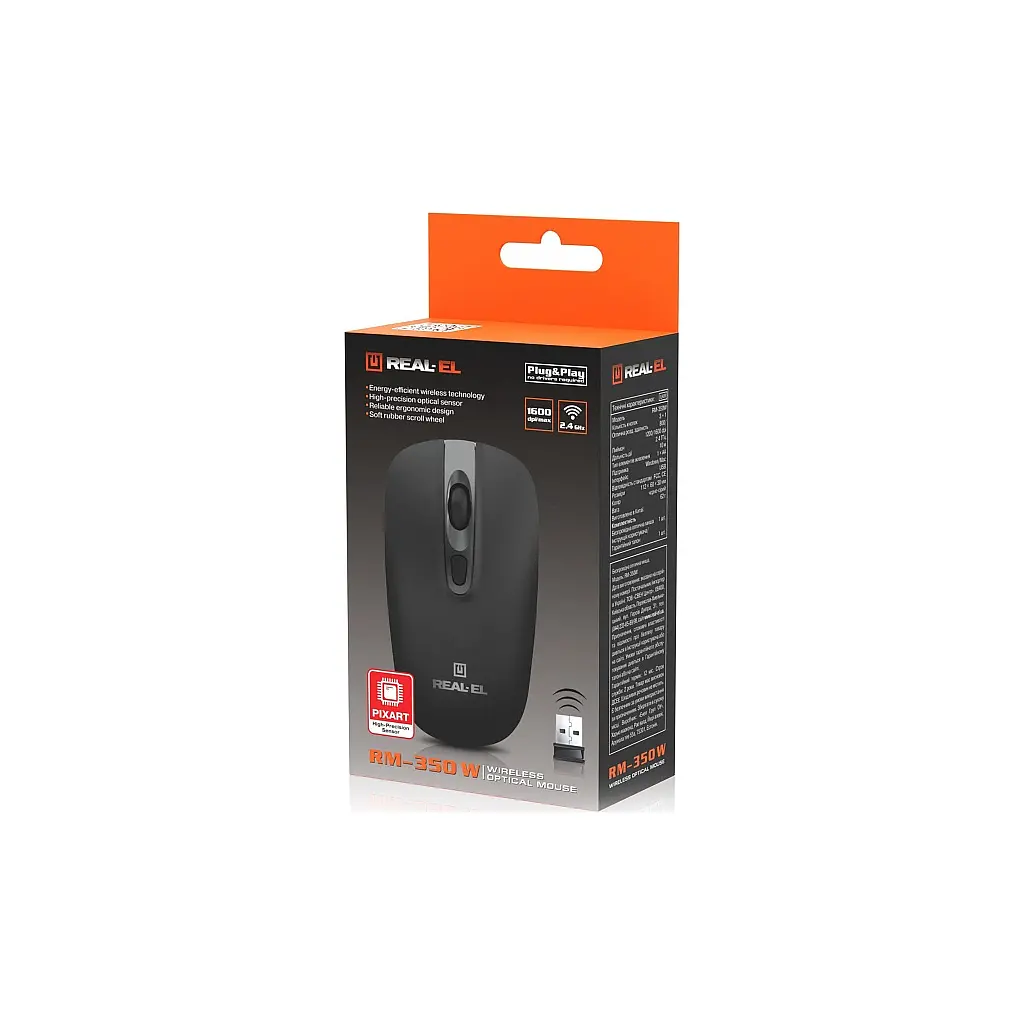 Мишка REAL-EL RM-350W Wireless Black/Gray (EL123200043) - фото 8