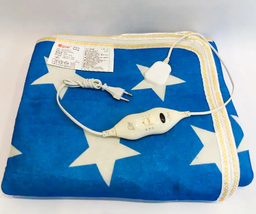 Електропростирадло електро грілка електричне простирадло ковдра electric blanket 150x120 см 86 Вт біла зірка на блакитному тлі - фото 3