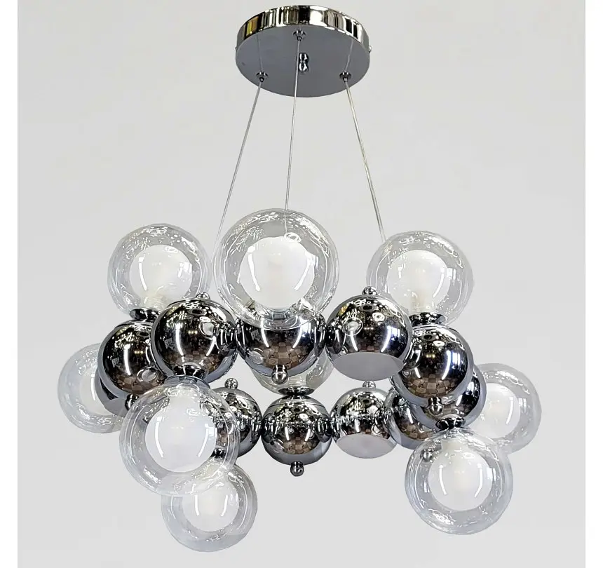 Хромована підвісна люстра Artlight 1117/12 з 12 скляними кулями і LED-кільцем, що світиться. - фото 2