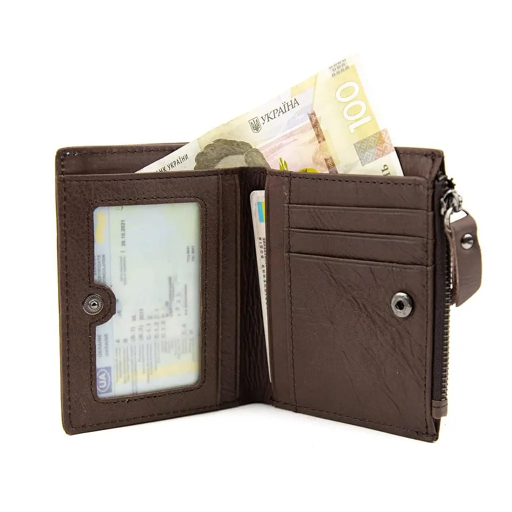 М'яке шкіряне портмоне на кнопці Tiding Bag M39-FA852C коричневе - фото 2