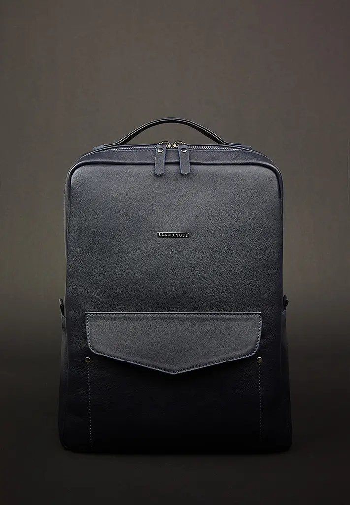 Кожаный женский городской рюкзак на молнии Cooper темно-синий - фото 3