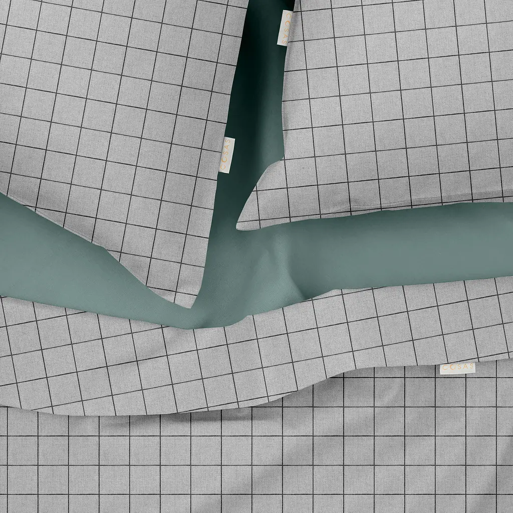 Комплект постільної білизни Cosas полуторний з простирадлом на резинці GREY GEOMETRY CS5 160 x 220 см (CellAshgrey_El-104Ashmint_160) - фото 3