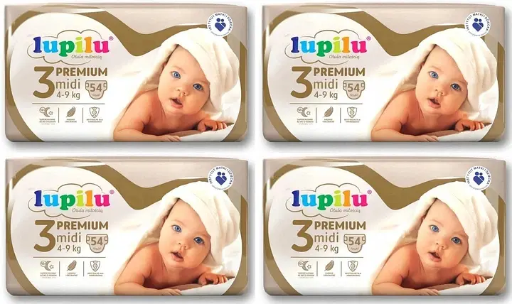 Підгузники Lupilu Premium Midi Розмір 3, Вага 4-9 кг, 216 шт