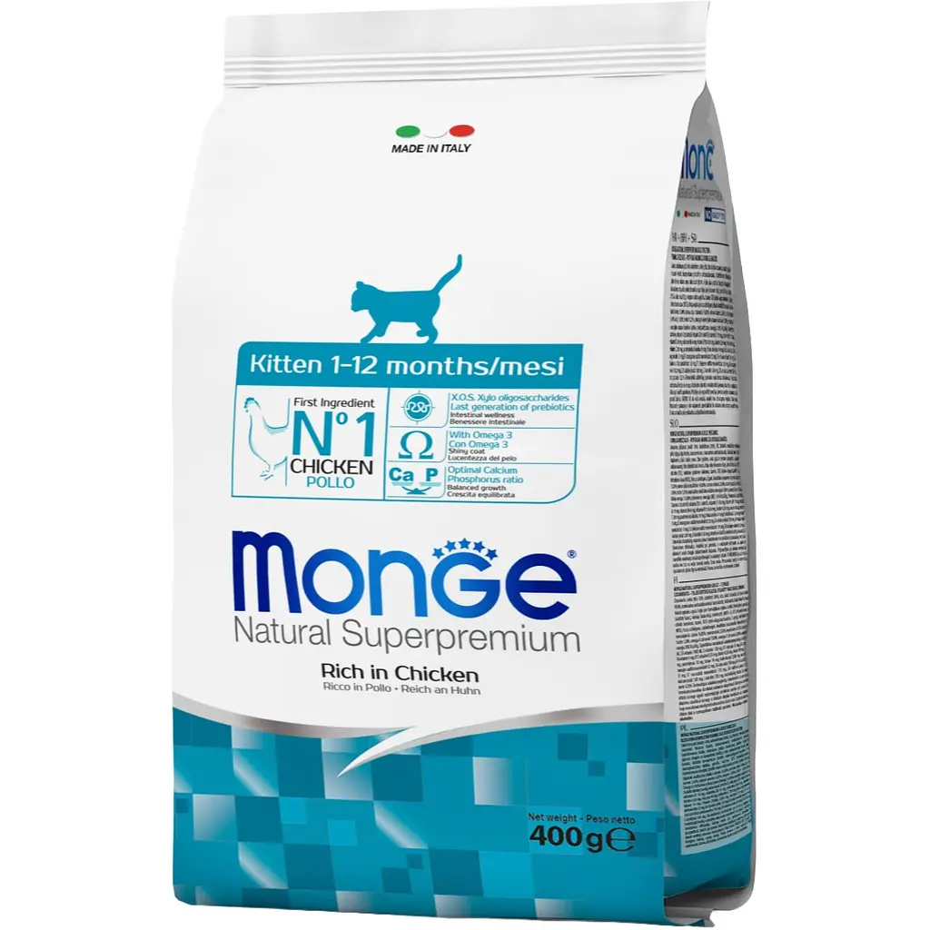 Сухий корм для кошенят Monge Natural Superpremium Kitten Rich in Chicken з куркою 400 г