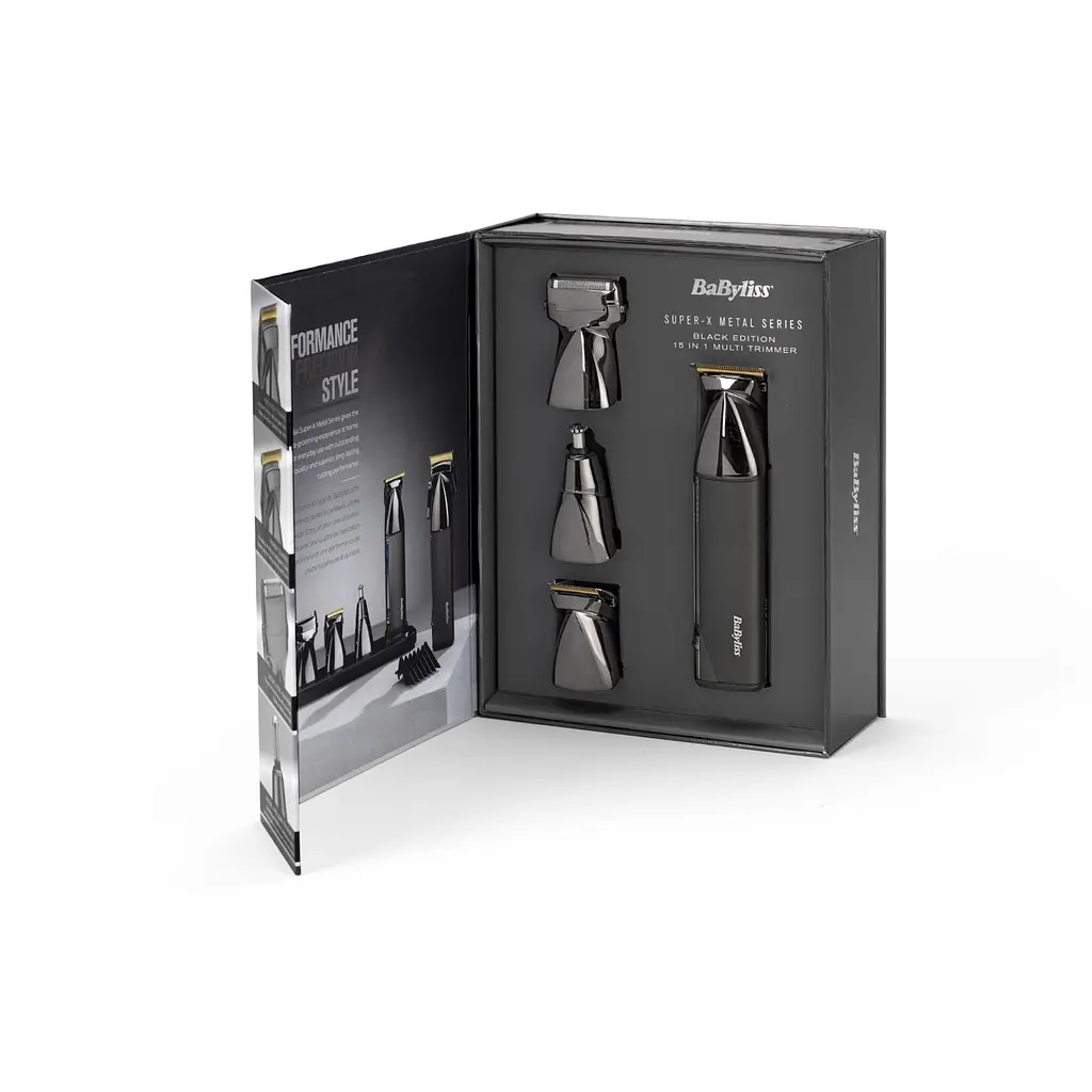 BaByliss Набір для стрижки Super-X Metal Black Edition, для голови, вусів, бороди,носа і тіла, акум., насадок-15, сумка для зберігання, підставка, сталь, чорний - фото 8