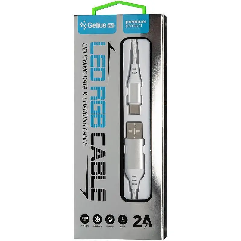 USB кабель Gelius Pro LED RGB GP-UC06c Type-C Silver - фото 5
