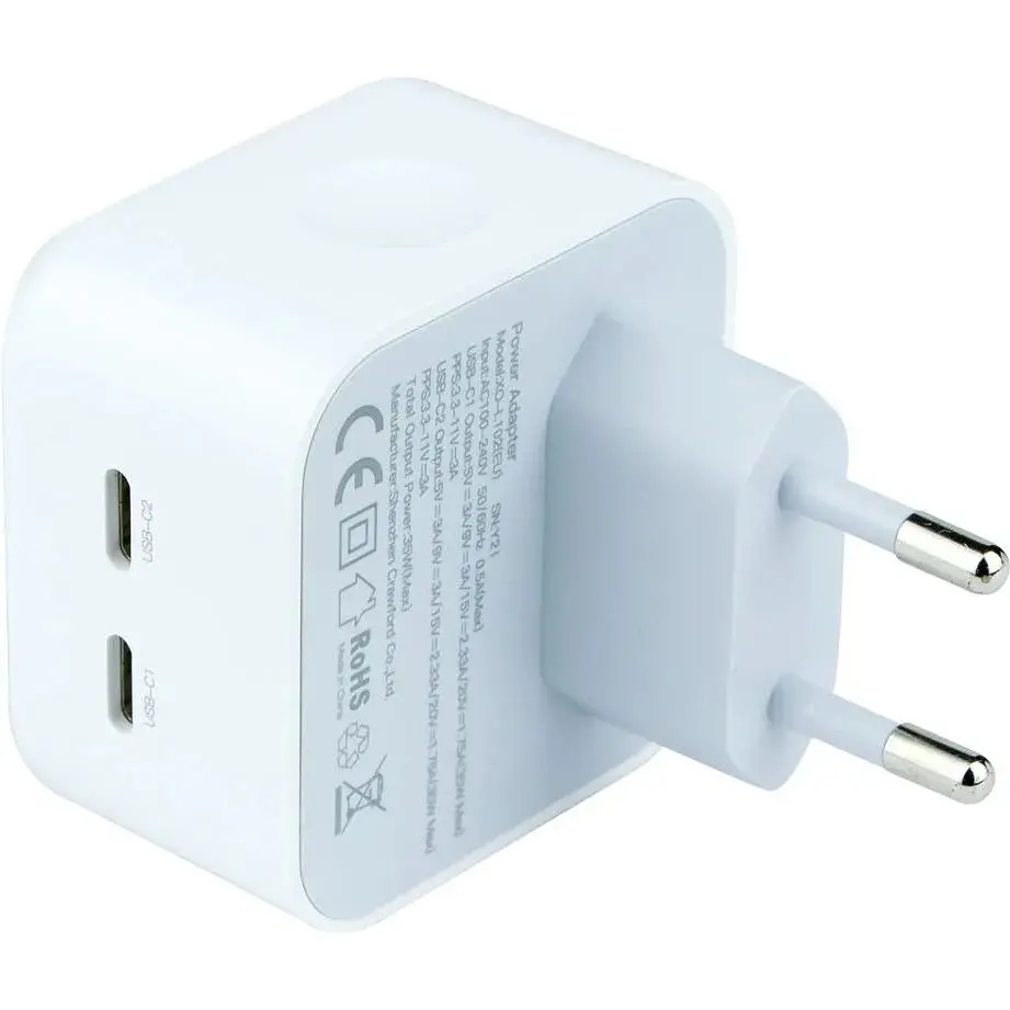 Мережевий зарядний пристрій XO L102 EU Dual PD2.0/3.0 type-C port 35W QC2.0/3.0 Type-C to Type-C White - фото 4