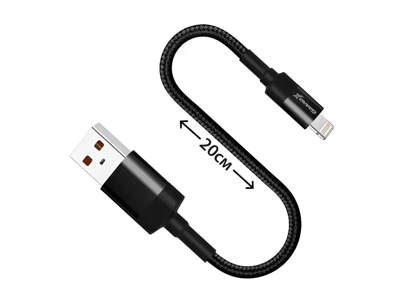 Кабель Grand-X Для Power Bank USB-Lightning FM-20L 20cm, CU, Black, захист тканина. - фото 2