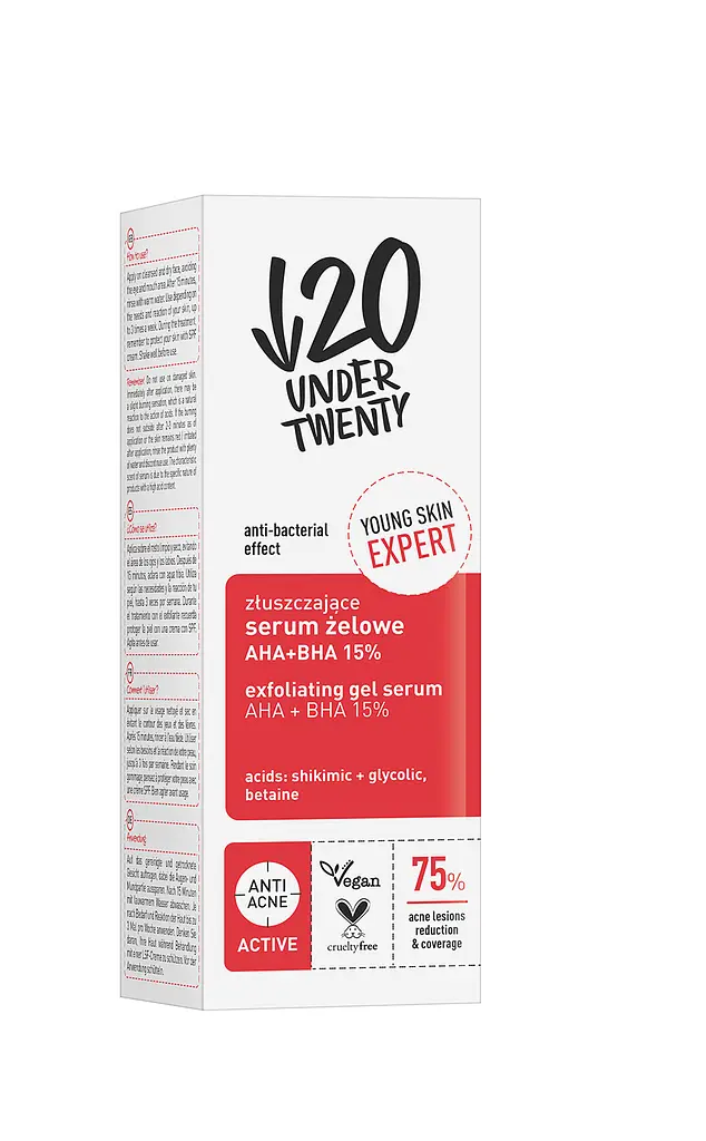 Гелевая сыворотка Under Twenty Anti Acne Exfoliating Gel Serum AHA+BHA 15% с отшелушивающим действием 30 мл - фото 2