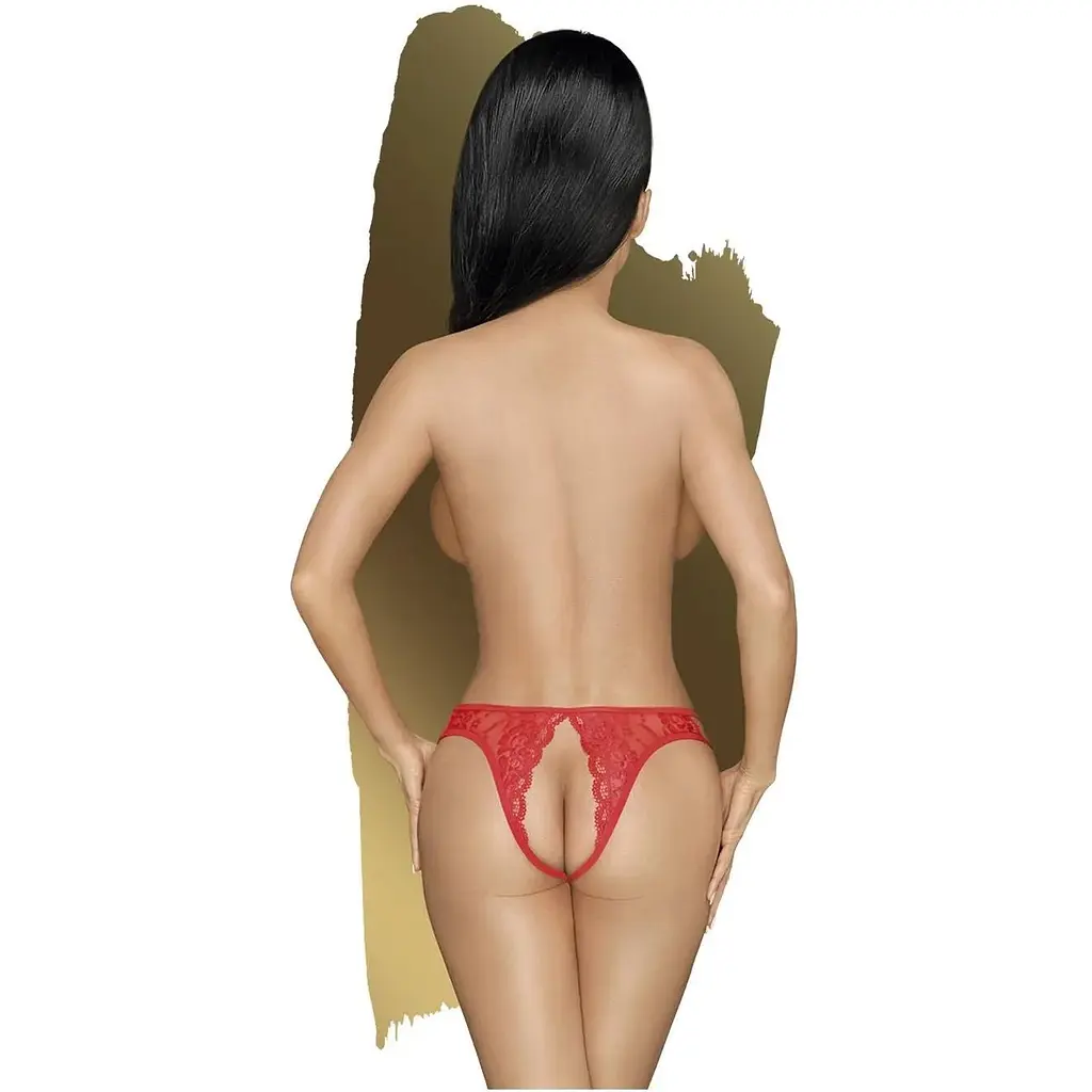Трусики-тонг Penthouse Naughty Valentine L/XL Red, мереживо, відкритий доступ до інтимних зон - фото 2