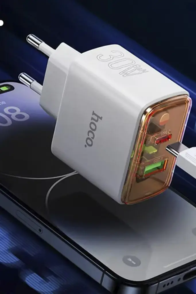 Мережевий зарядний пристрій Hoco ЦБ-00265595 CS42A USB/ Type-C PD 30W QC white + кабель Type-C to Type-C білий - фото 3