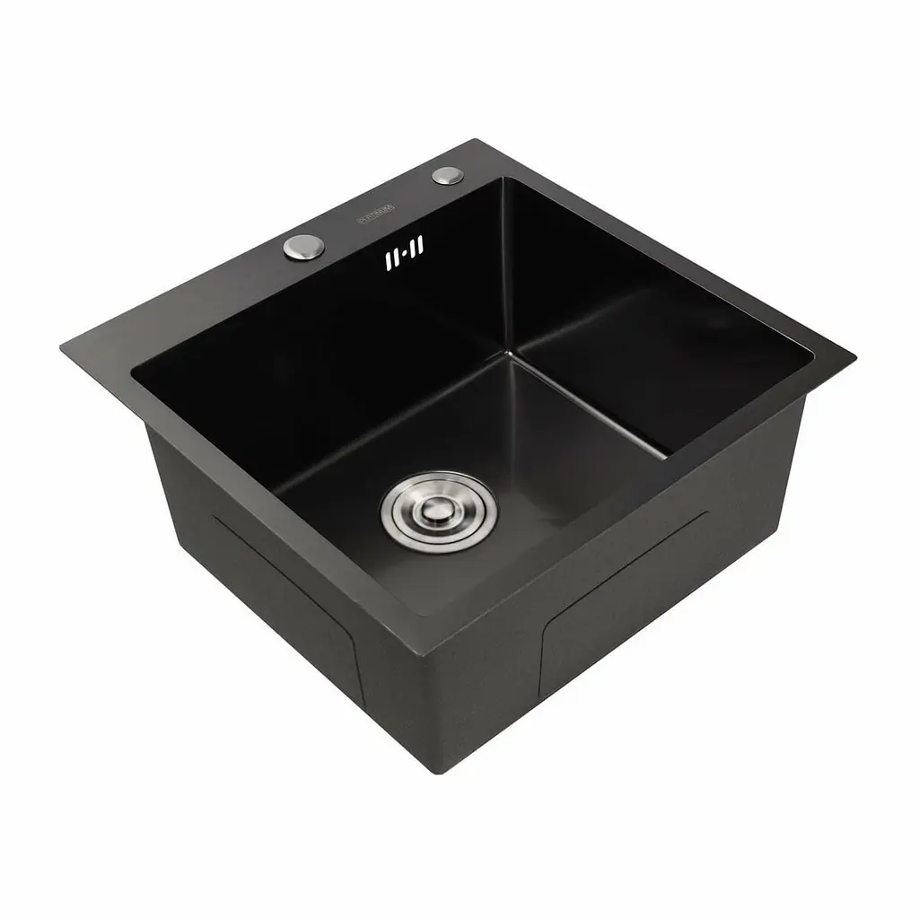 Кухонная мойка Platinum Handmade PVD черная 500x500x220 (3,0/1,5 мм корзина и дозатор в комплекте), Черный - фото 3