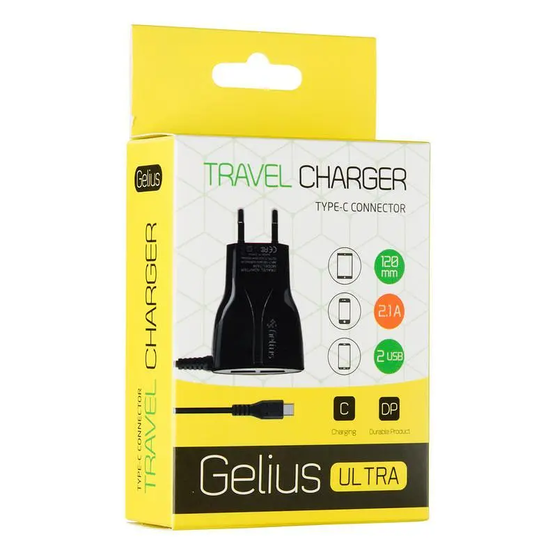 Мережевий зарядний пристрій Gelius Ultra Edition USB + Type-C 2A Black 1.2 m - фото 3