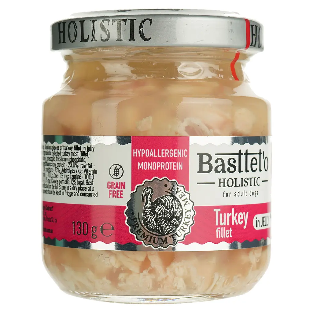 Влажный корм для собак Basttet'o Holistic кусочки филе индейки в желе 130 г - фото 2